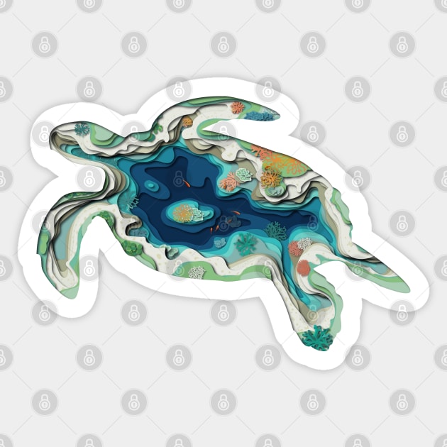 Underwater world inside a turtle shape Sticker by AO01